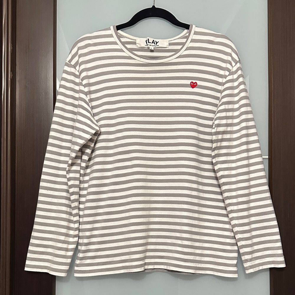 Comme des Garcons PLAY Gray and White Striped Shirt
